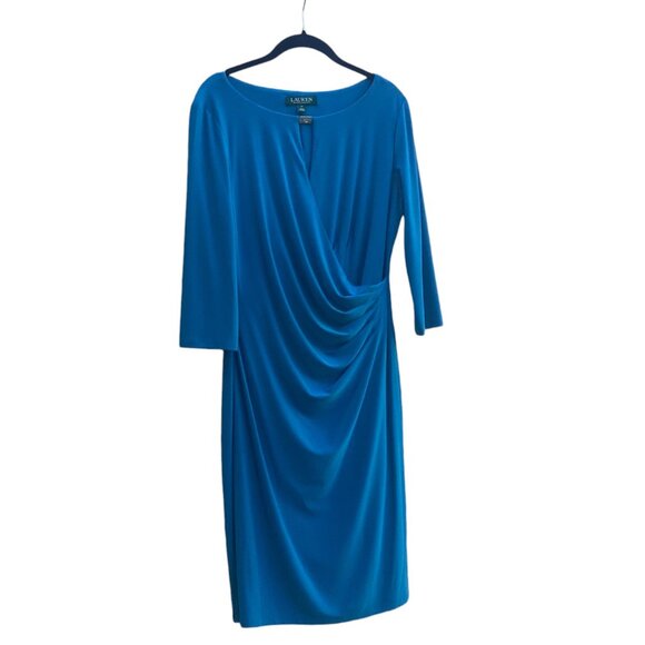 Lauren Ralph Lauren Dresses & Skirts - Lauren Ralph Lauren Blue Faux Wrap 3/4 Sleeve Dress Size 10